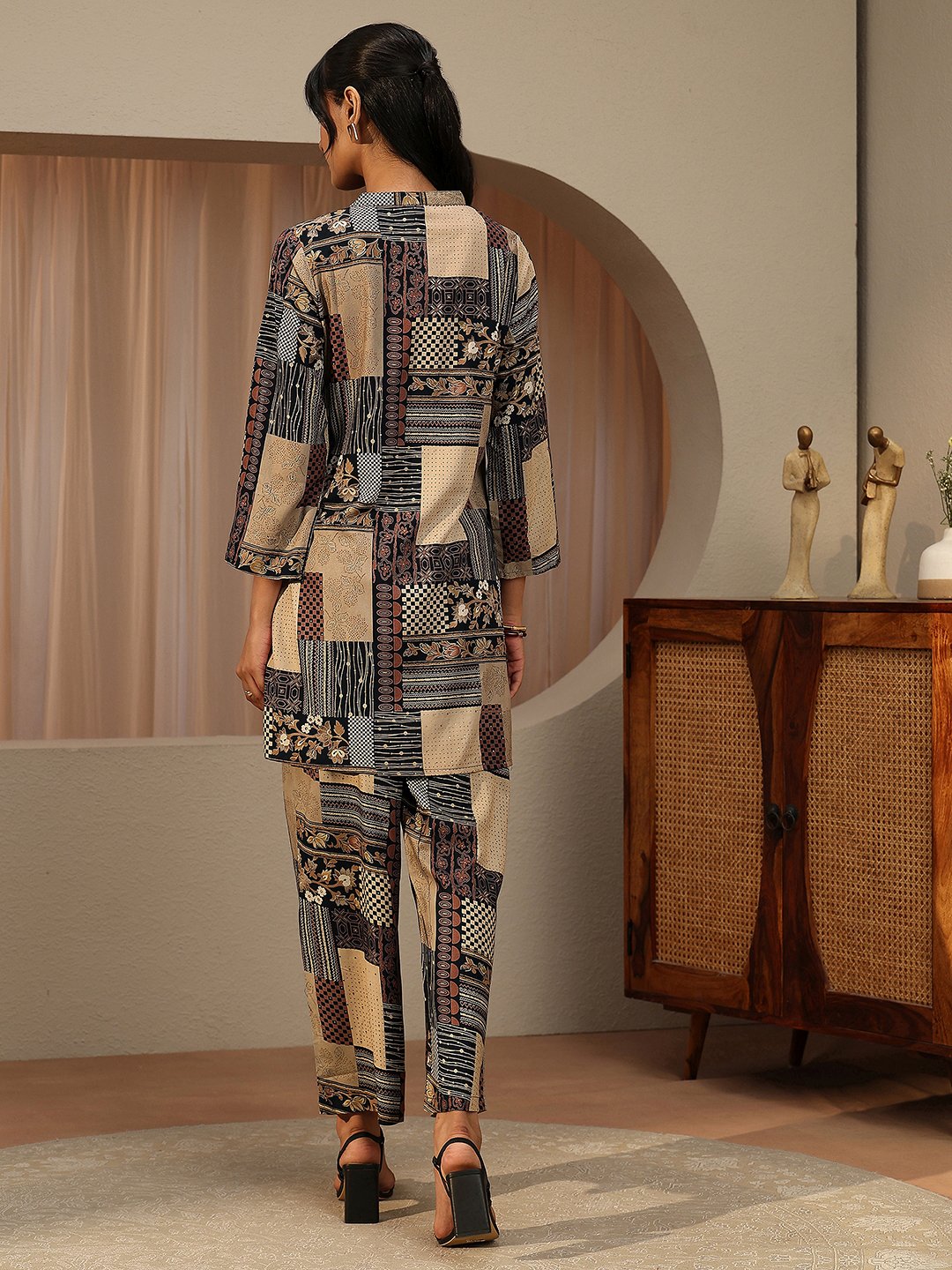 Beige Printed Rayon Co-Ords