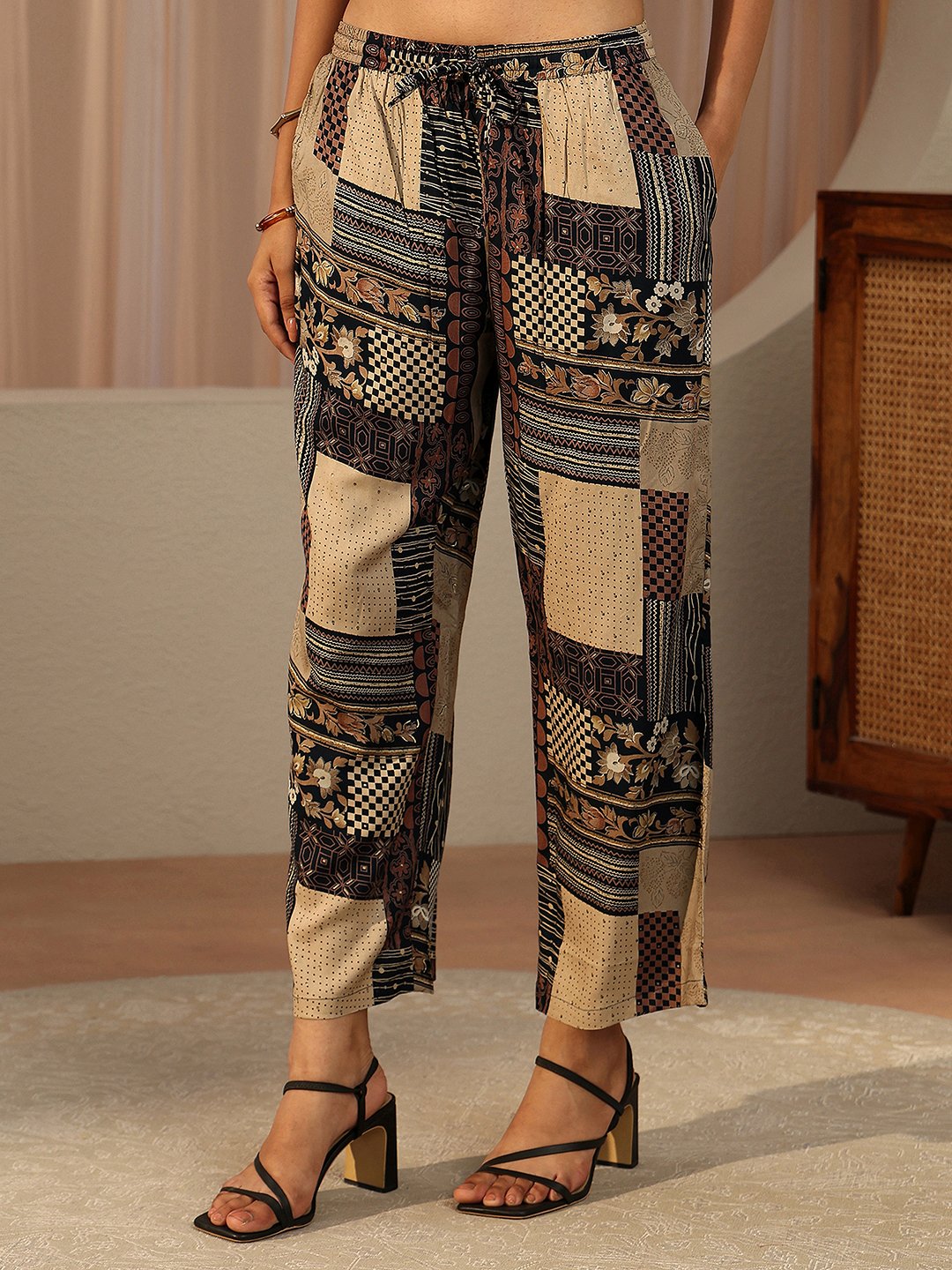 Beige Printed Rayon Co-Ords