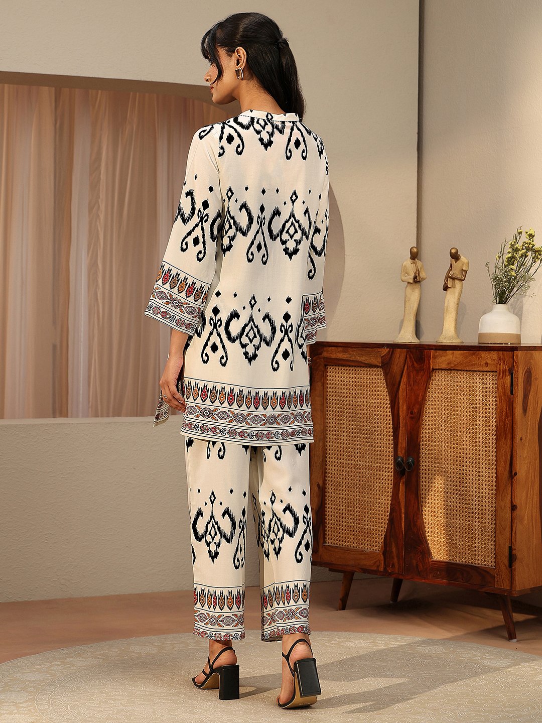 Off White Printed Rayon Co-Ords