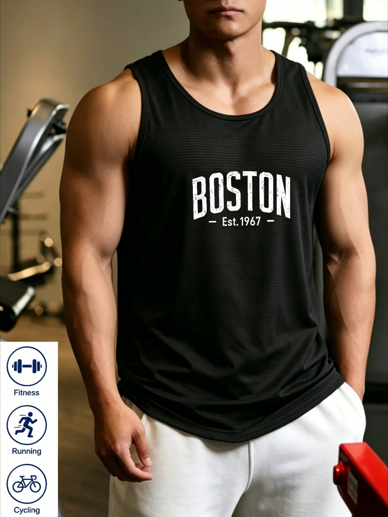 Men Black Graphic Print Tank Top