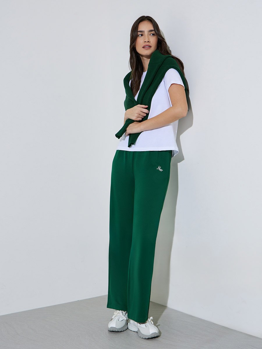 Green Embroidered Wide Leg Joggers