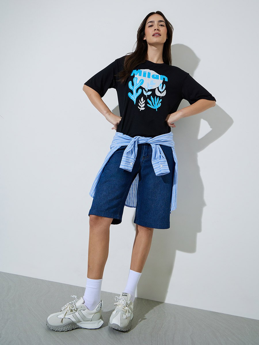 Black Graphic Print Oversized T-Shirt