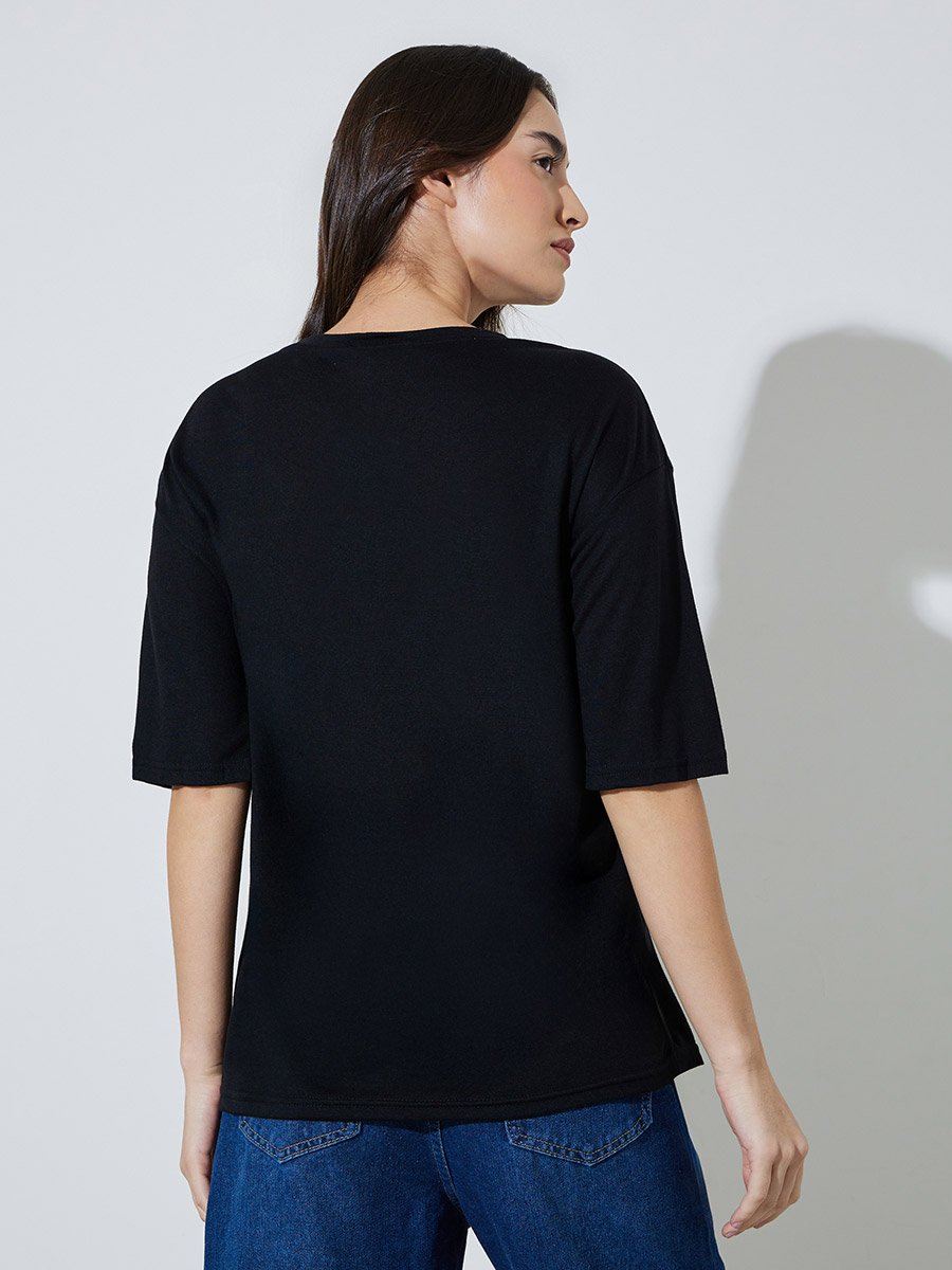 Black Graphic Print Oversized T-Shirt