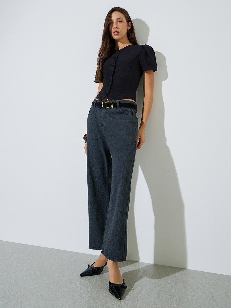 Black Mid-Rise Straight Fit Jeans