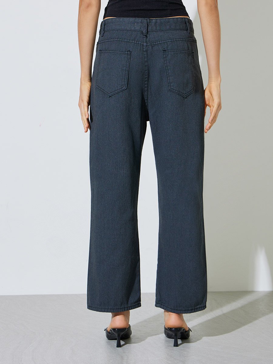 Black Mid-Rise Straight Fit Jeans