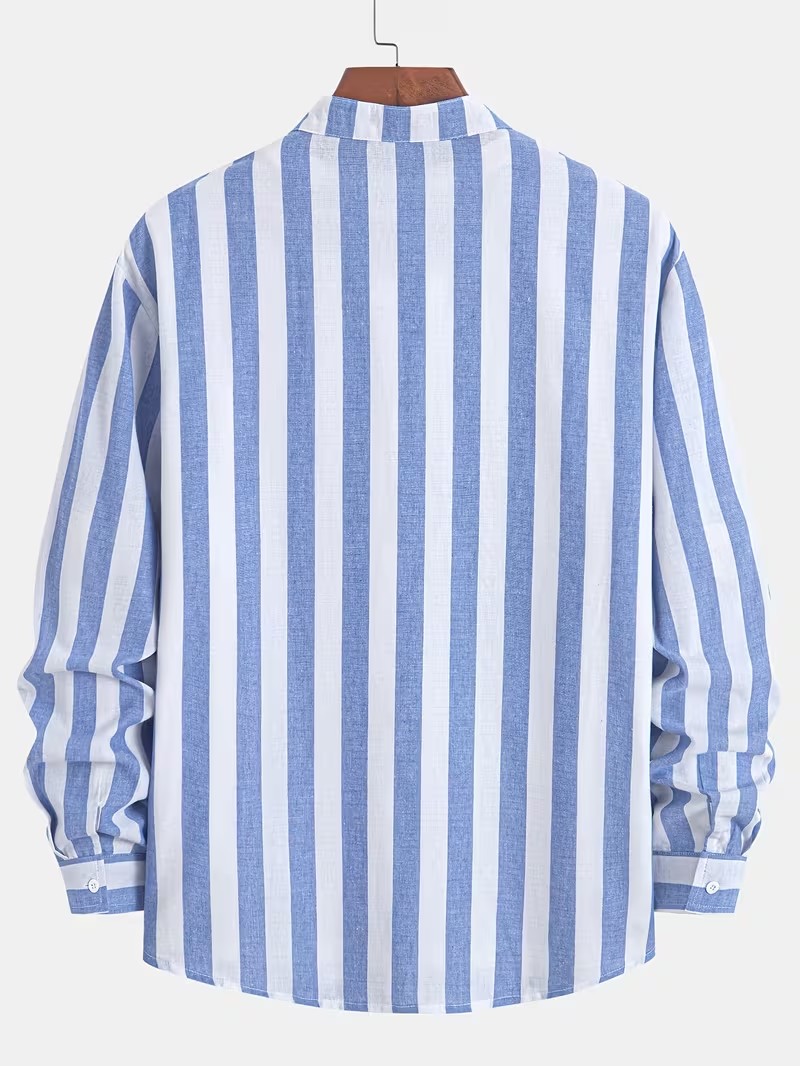 Blue Striped Stand Collar Shirt
