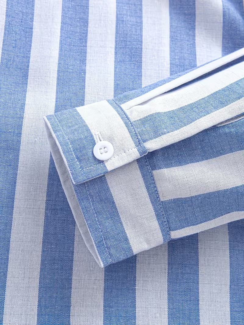 Blue Striped Stand Collar Shirt
