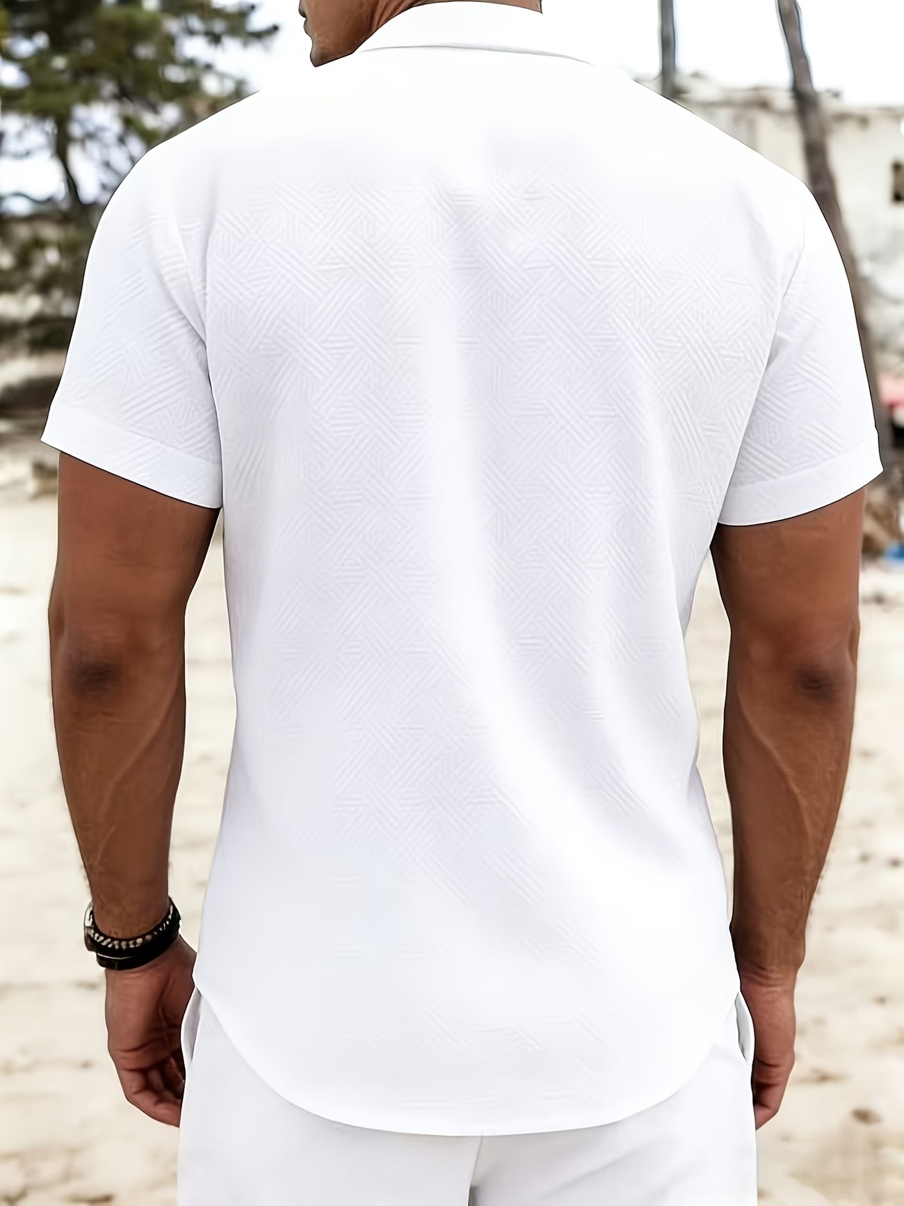 White Textured Short Sleeve Shirt