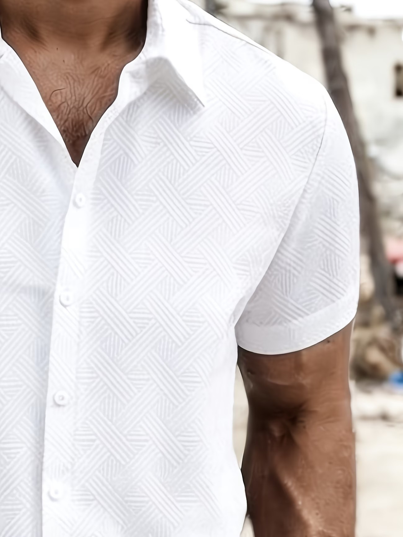 White Textured Short Sleeve Shirt