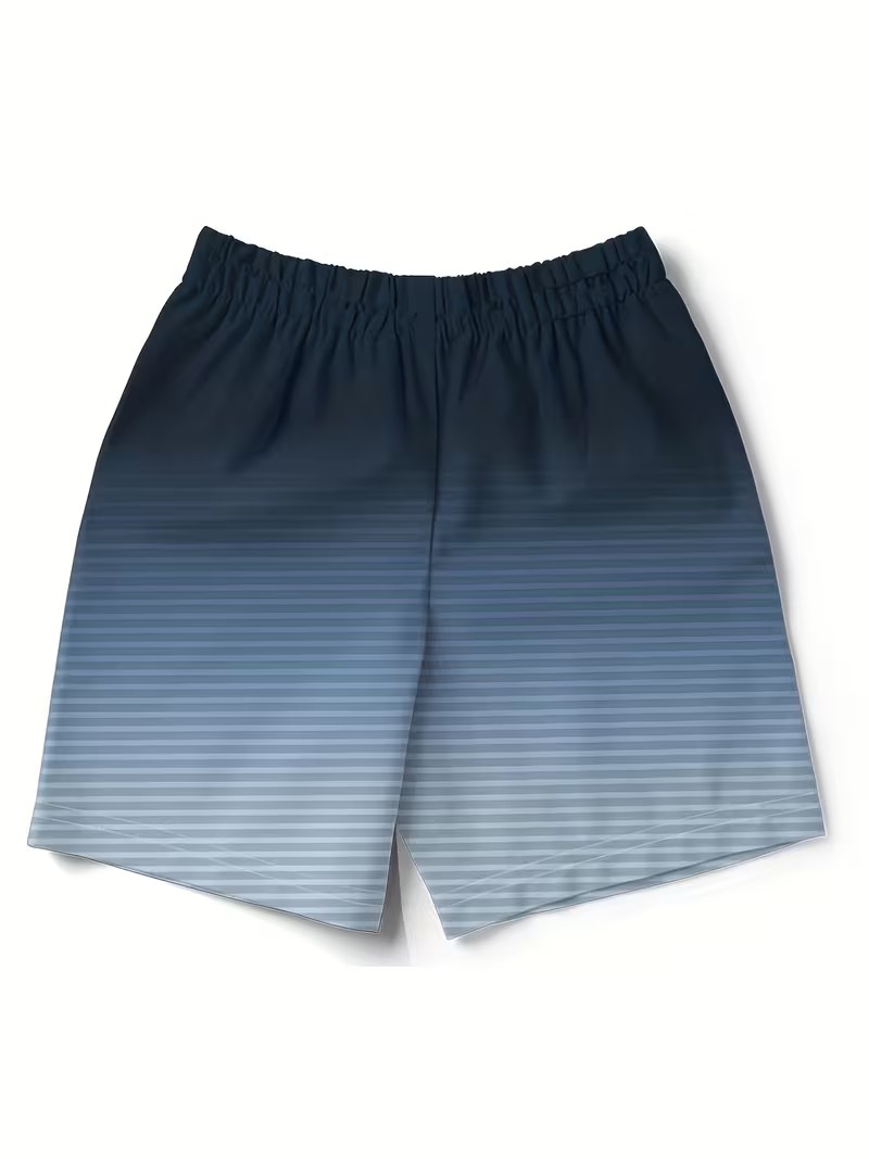 Blue Striped Knee-Length Swim Shorts