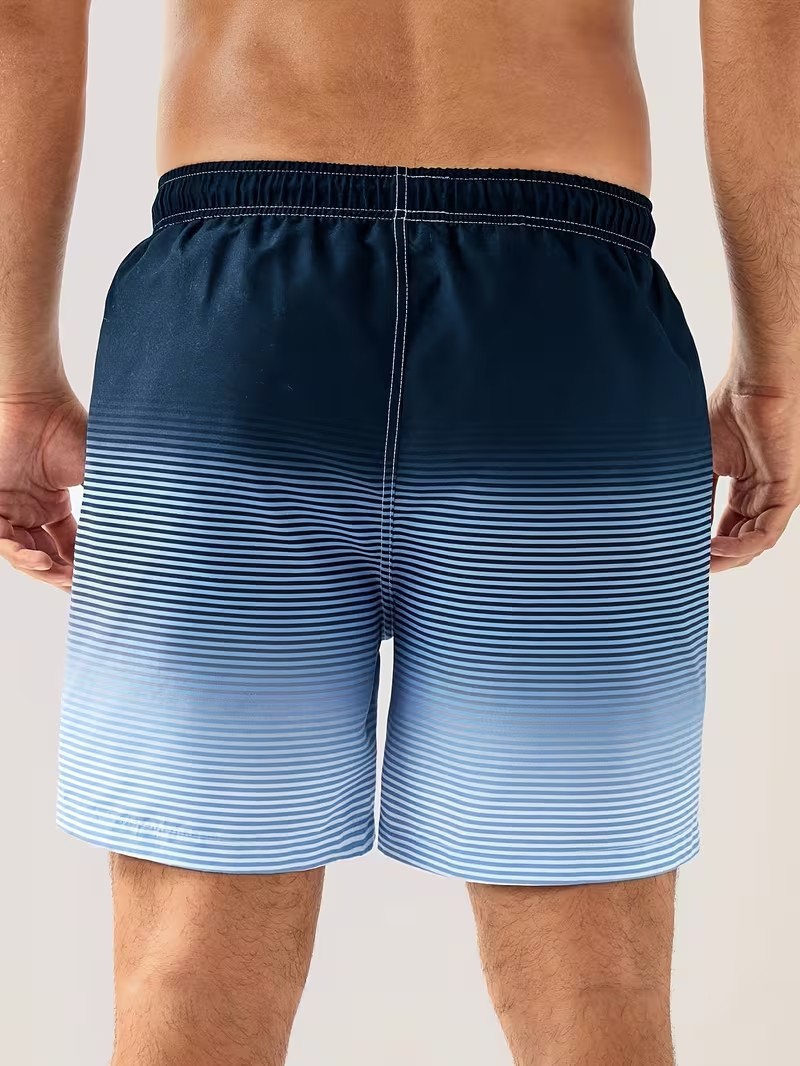 Blue Striped Knee-Length Swim Shorts