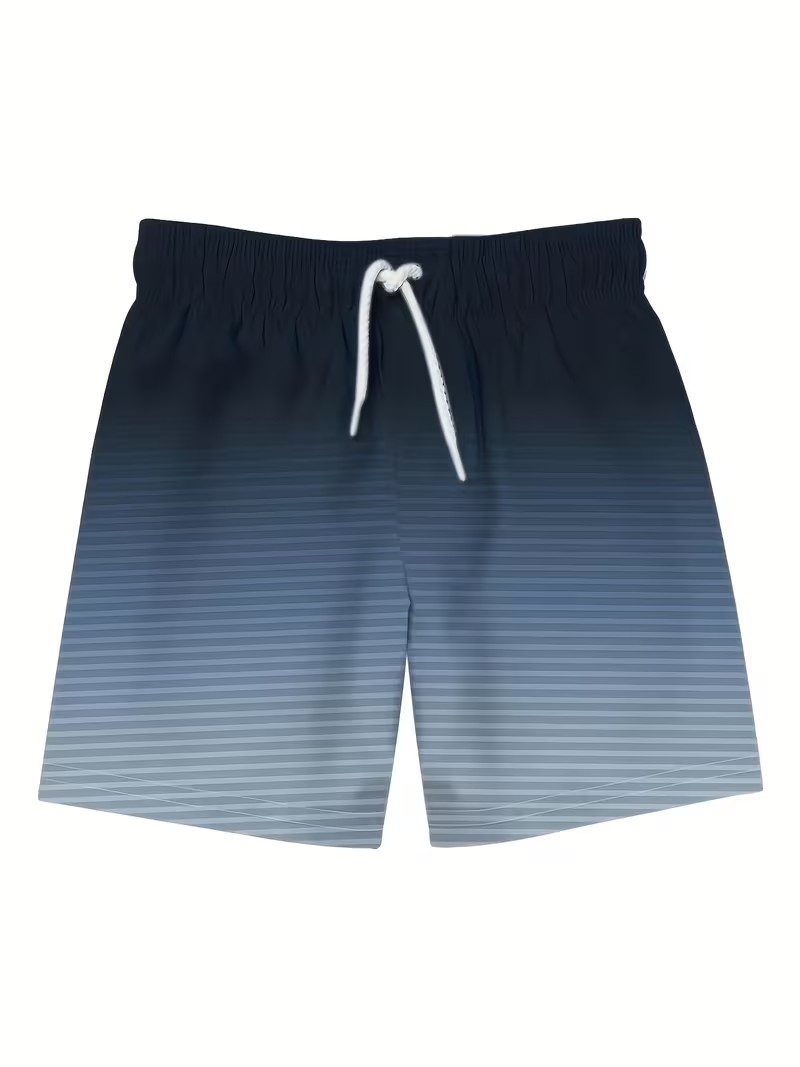 Blue Striped Knee-Length Swim Shorts