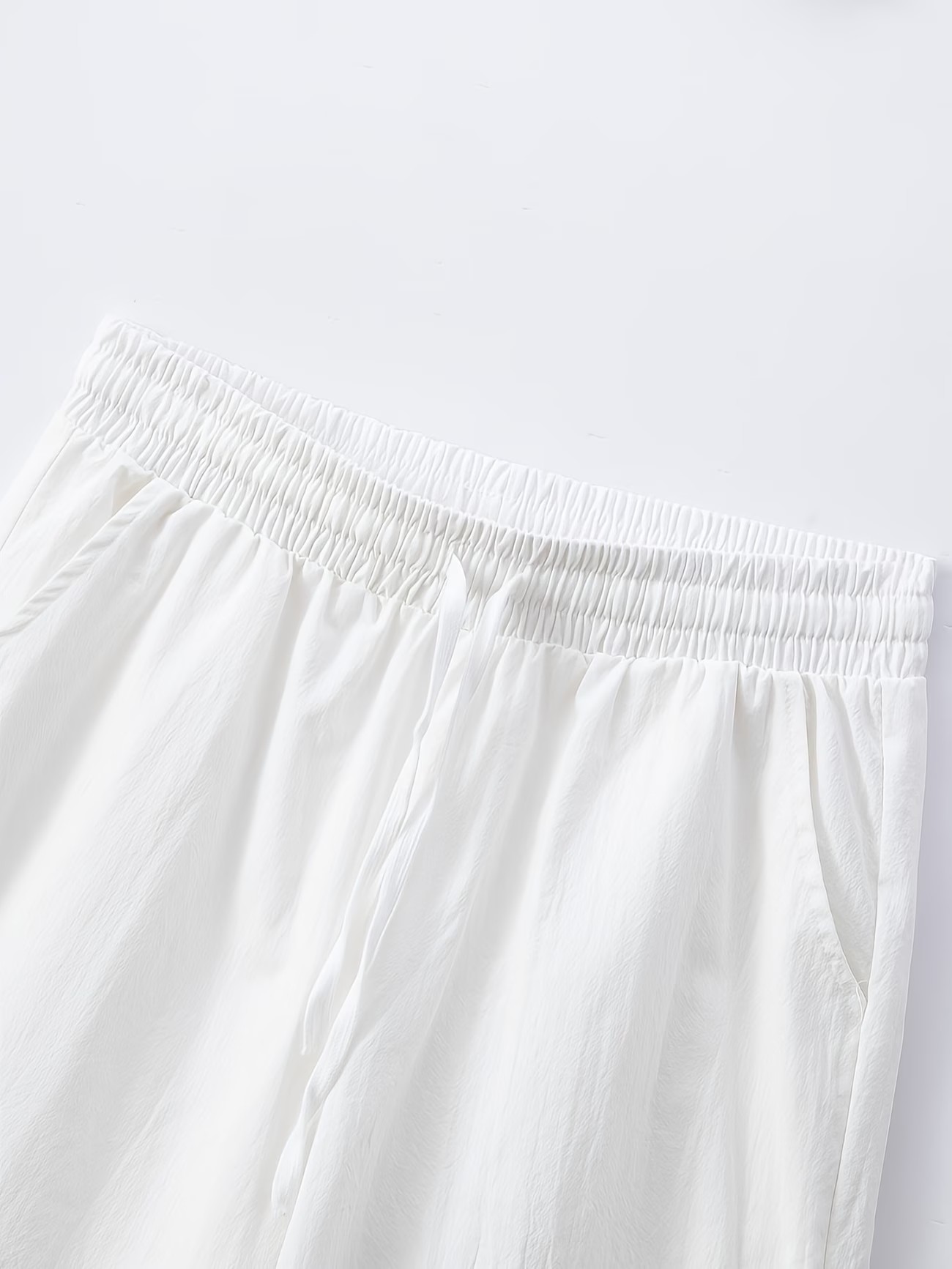 White Solid Knee-Length Drawstring Shorts