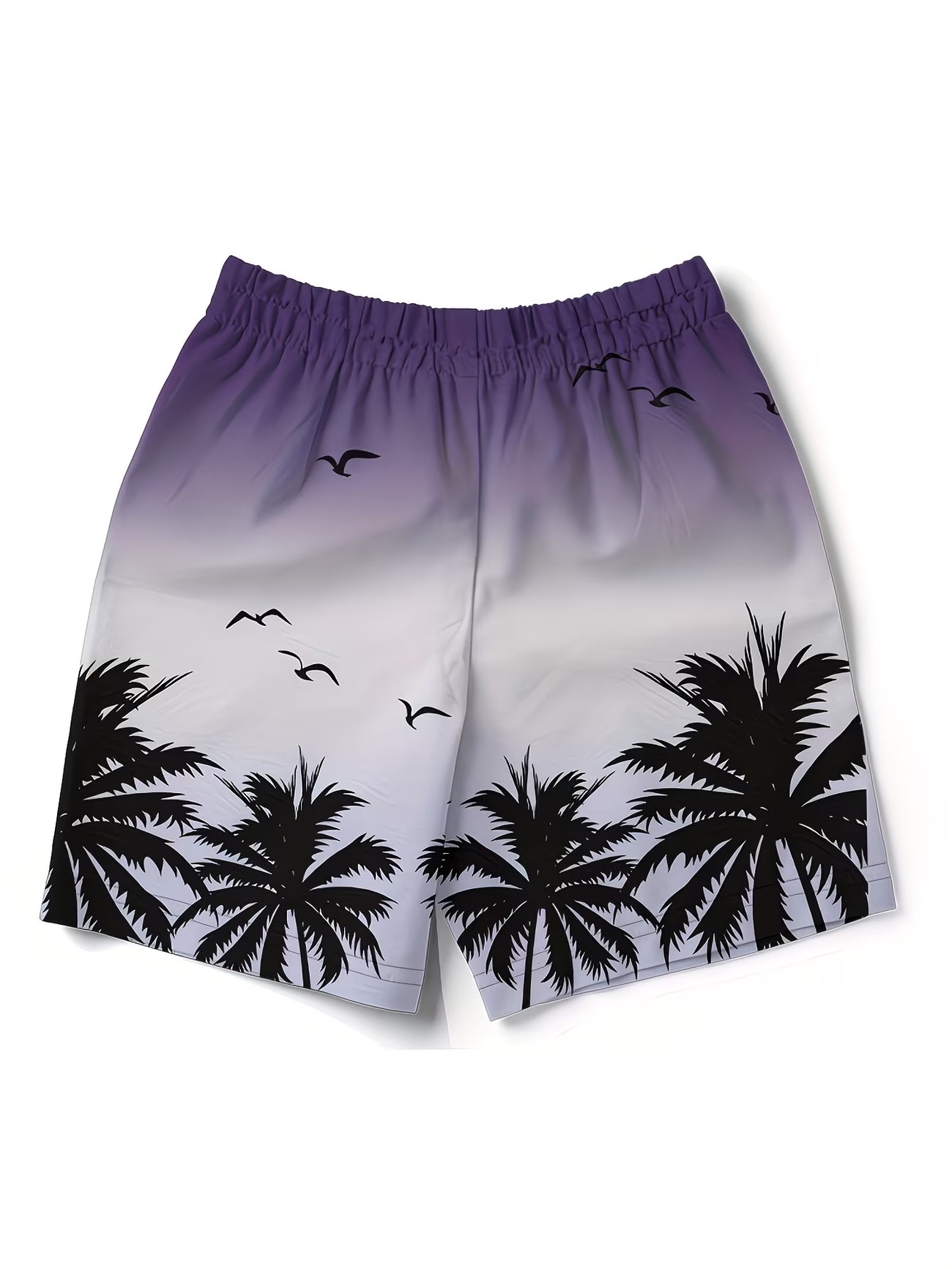 Purple Graphic Palm Tree Knee-Length Swim Shorts