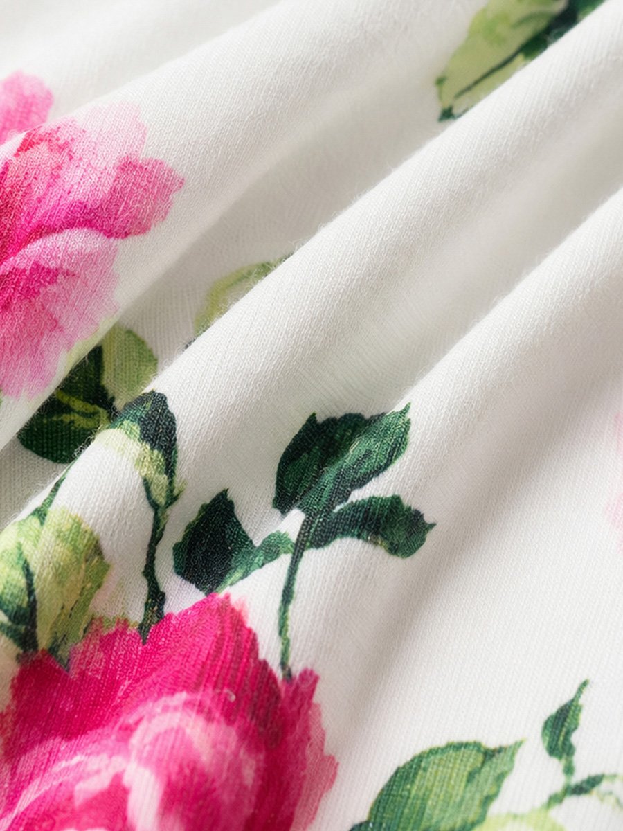 White Floral Off Shoulder A-Line Midi Dress