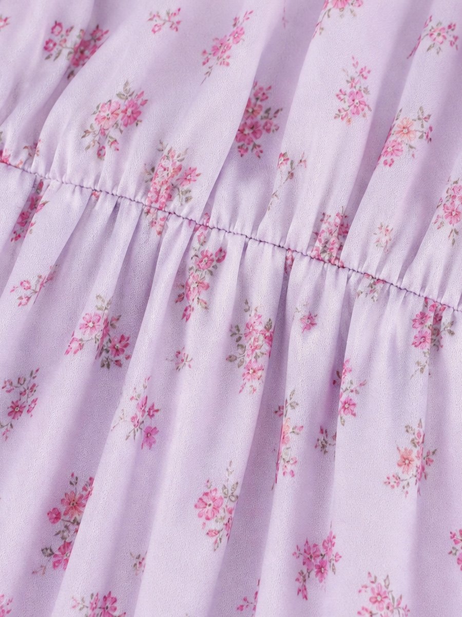 Lilac Ditsy Print Tiered Midi Dress