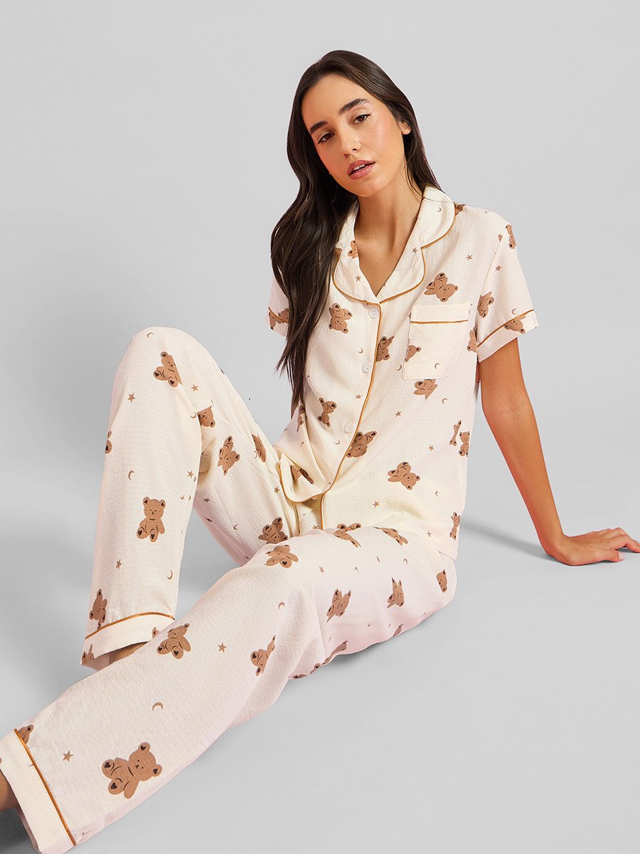 Pack of 3 - Teddy Print Shirt, Shorts and Pyjama Set