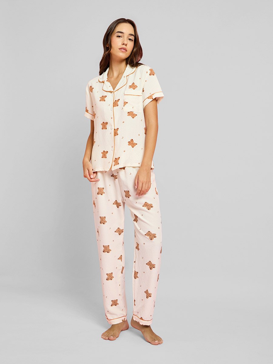 Pack of 3 - Teddy Print Shirt, Shorts and Pyjama Set