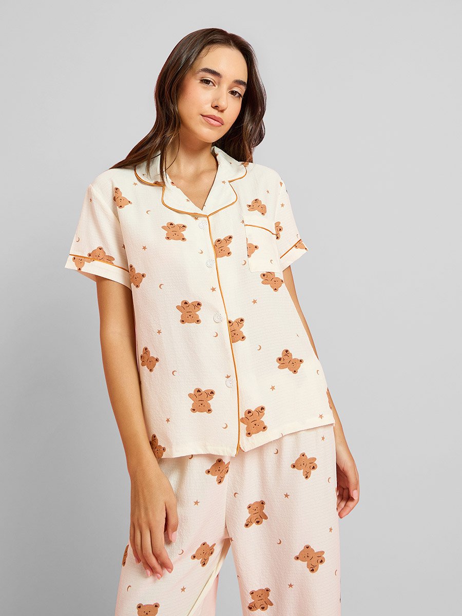 Pack of 3 - Teddy Print Shirt, Shorts and Pyjama Set