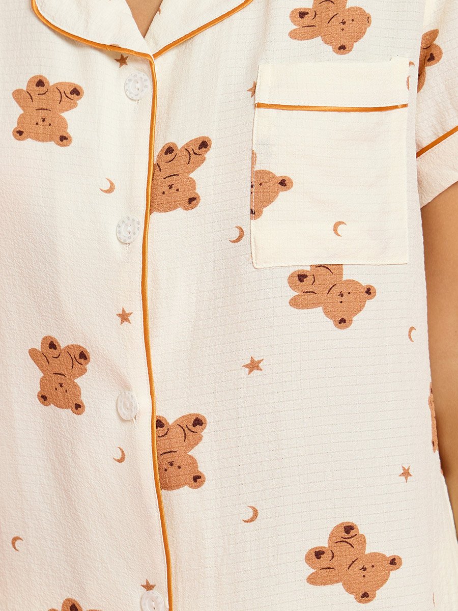 Pack of 3 - Teddy Print Shirt, Shorts and Pyjama Set