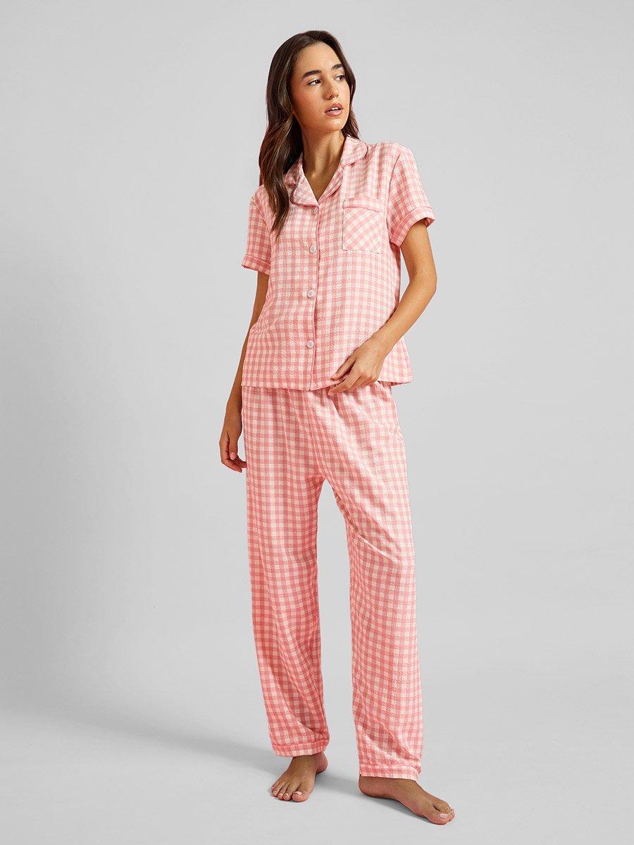Pack of 3 - Gingham Shirt, Short and Straight Pyjama Set