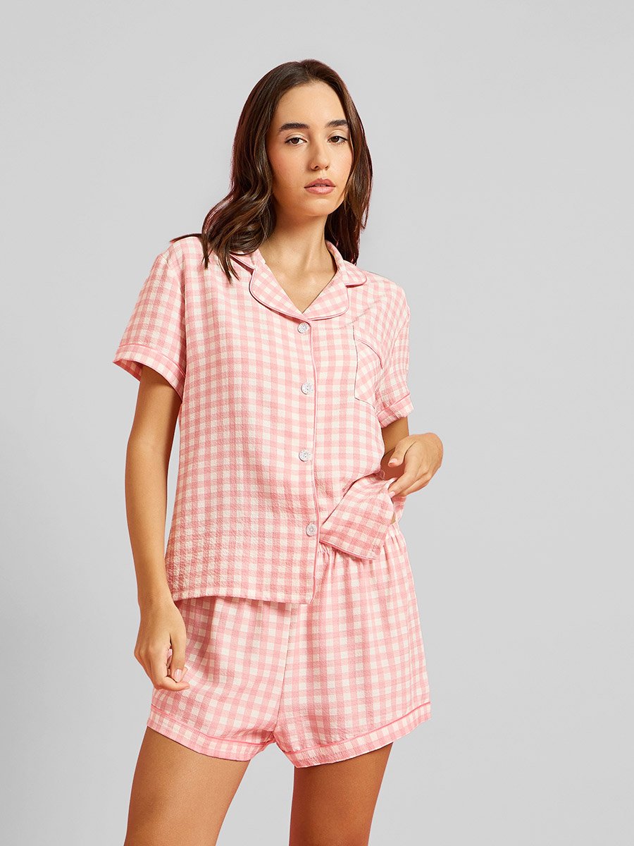 Pack of 3 - Gingham Shirt, Short and Straight Pyjama Set