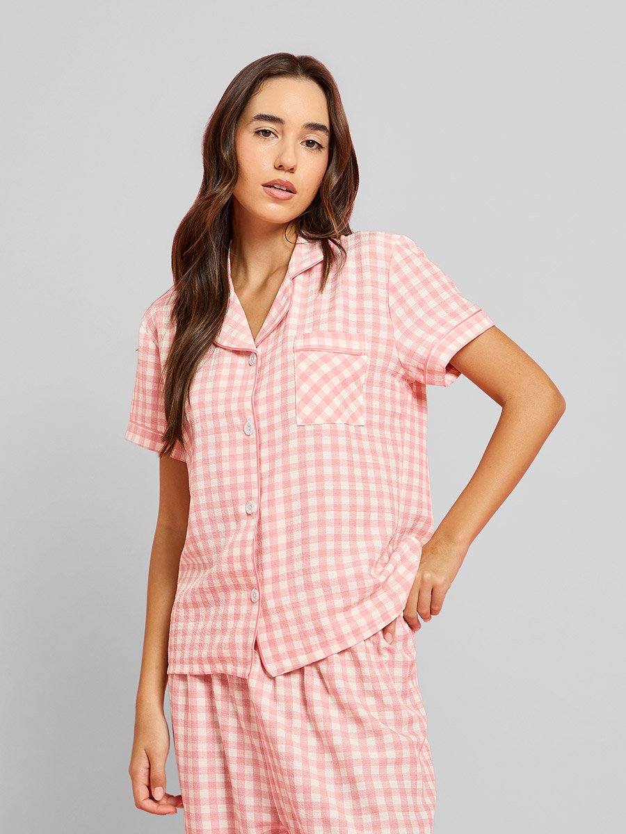 Pack of 3 - Gingham Shirt, Short and Straight Pyjama Set