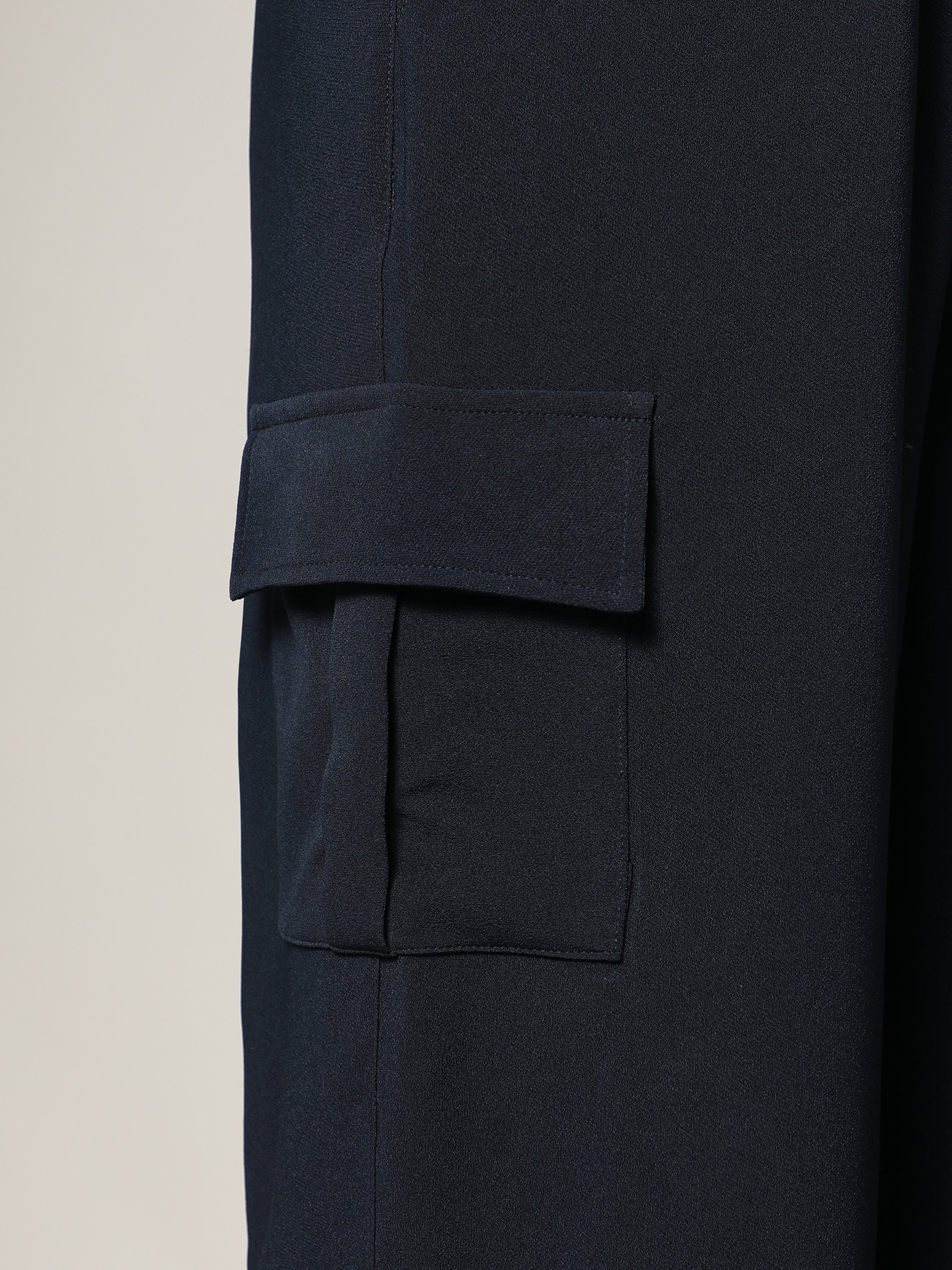 Navy Blue Solid Baggy Cargo Pants