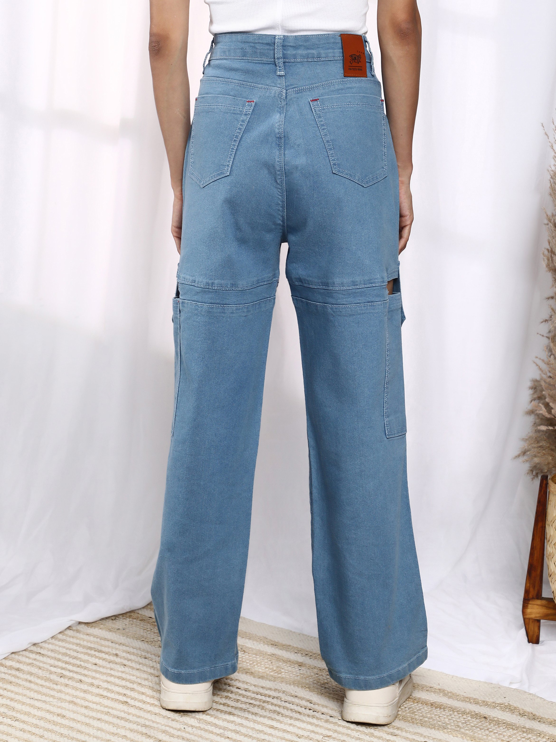 Light Blue Mid-Rise Cut-Out Detail Jeans