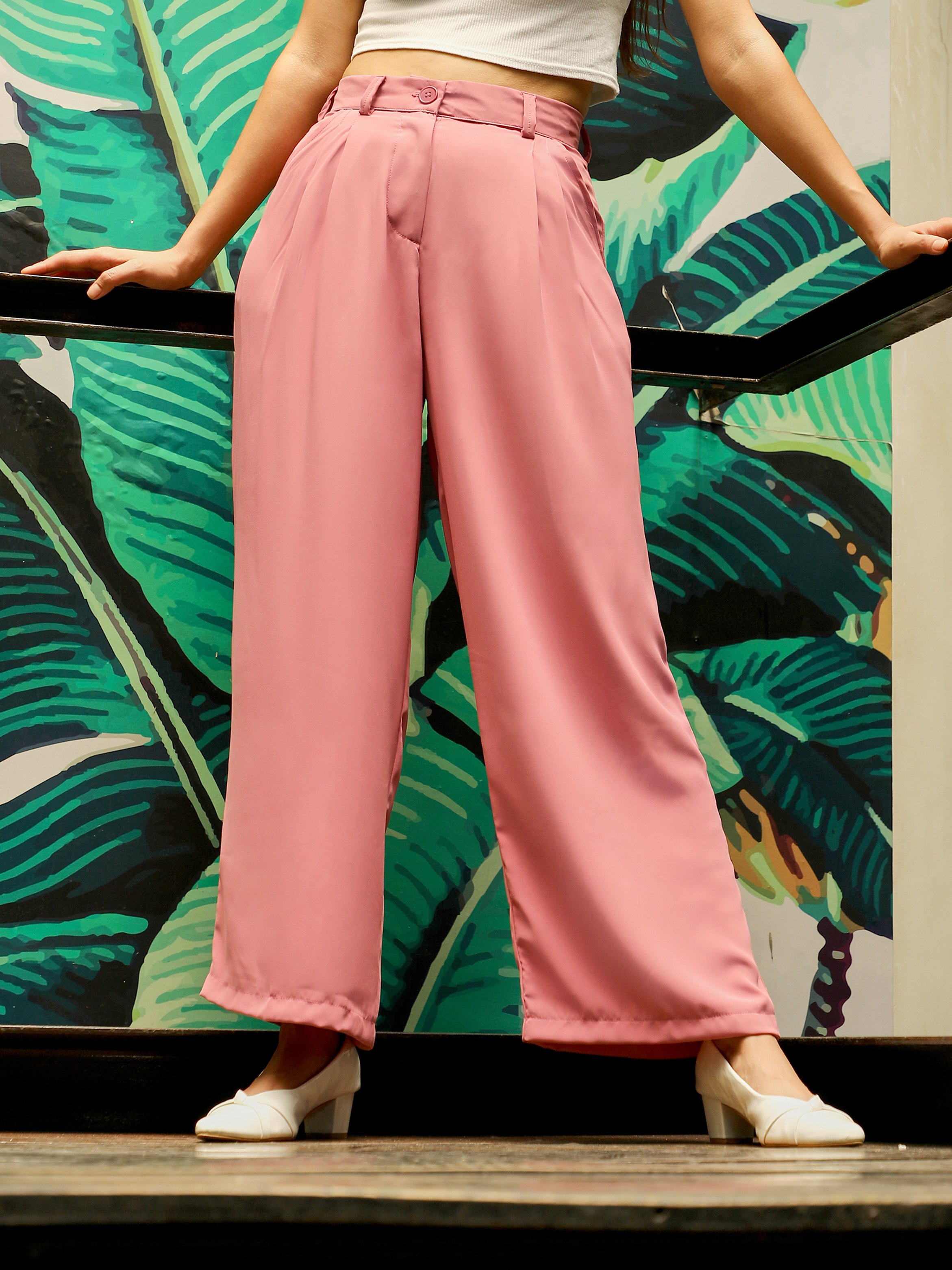 Salmon Pink Straight Fit Tailored Trousers