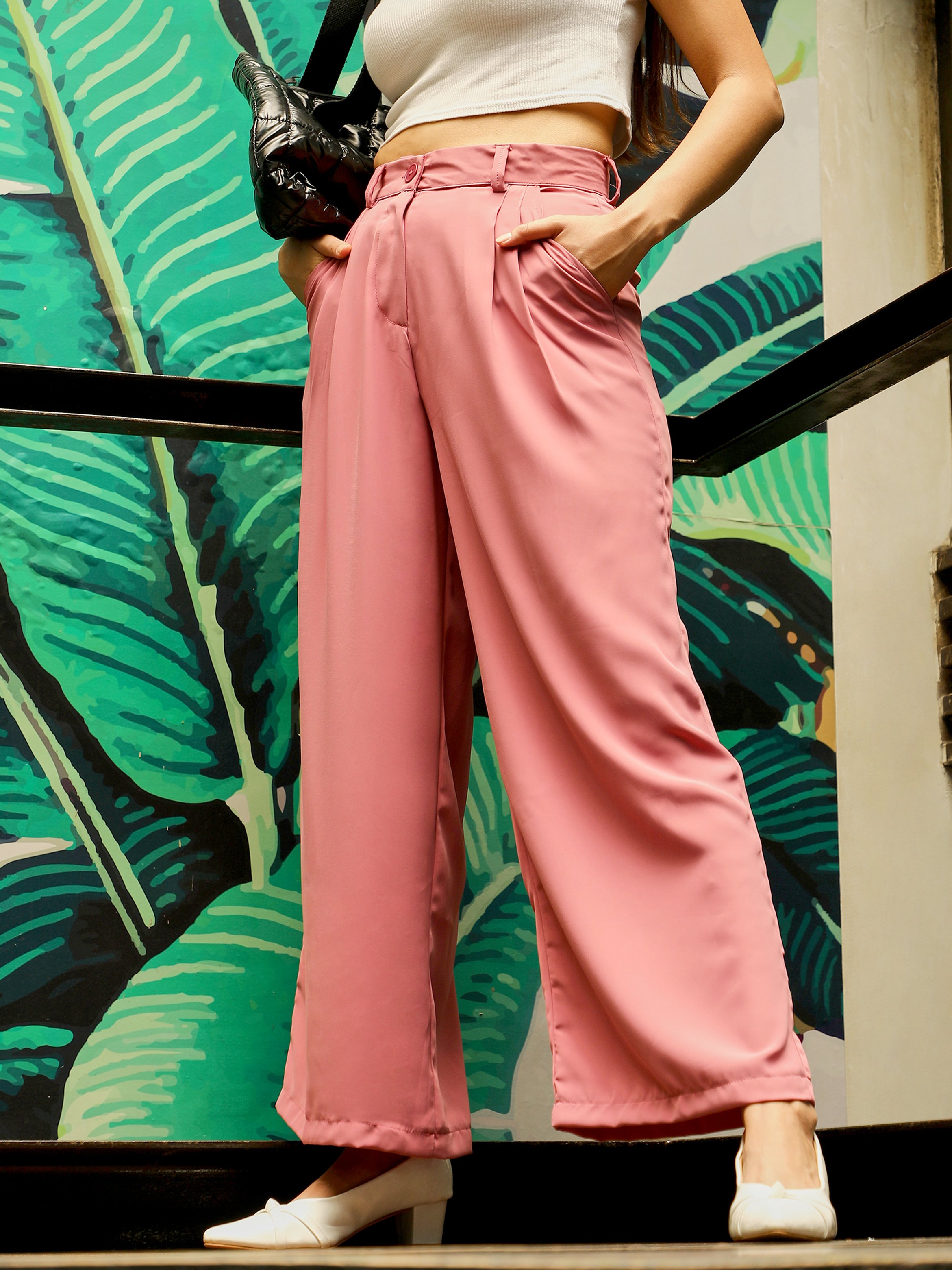 Salmon Pink Straight Fit Tailored Trousers