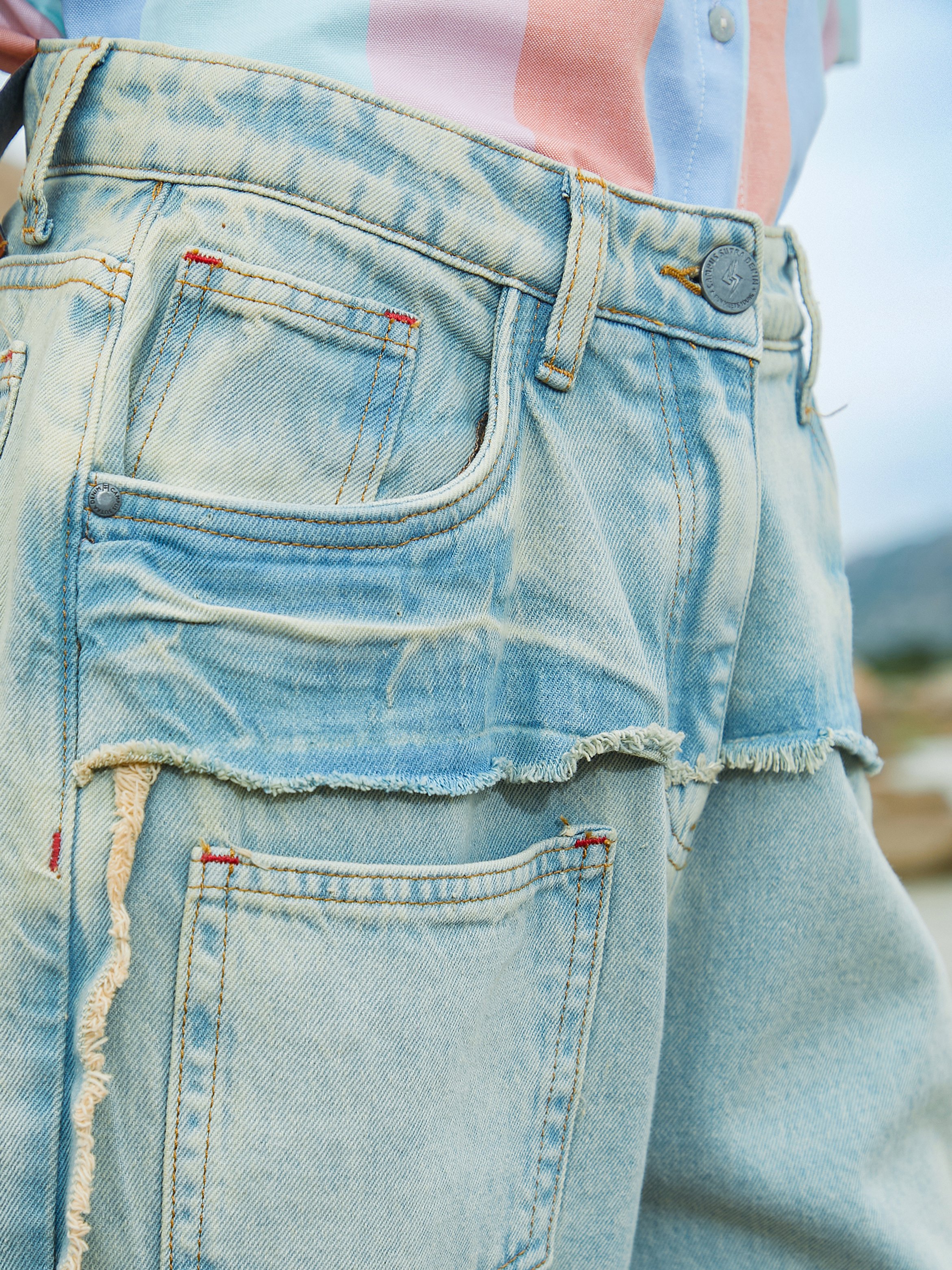 Light Blue Fringed Straight Fit Jeans