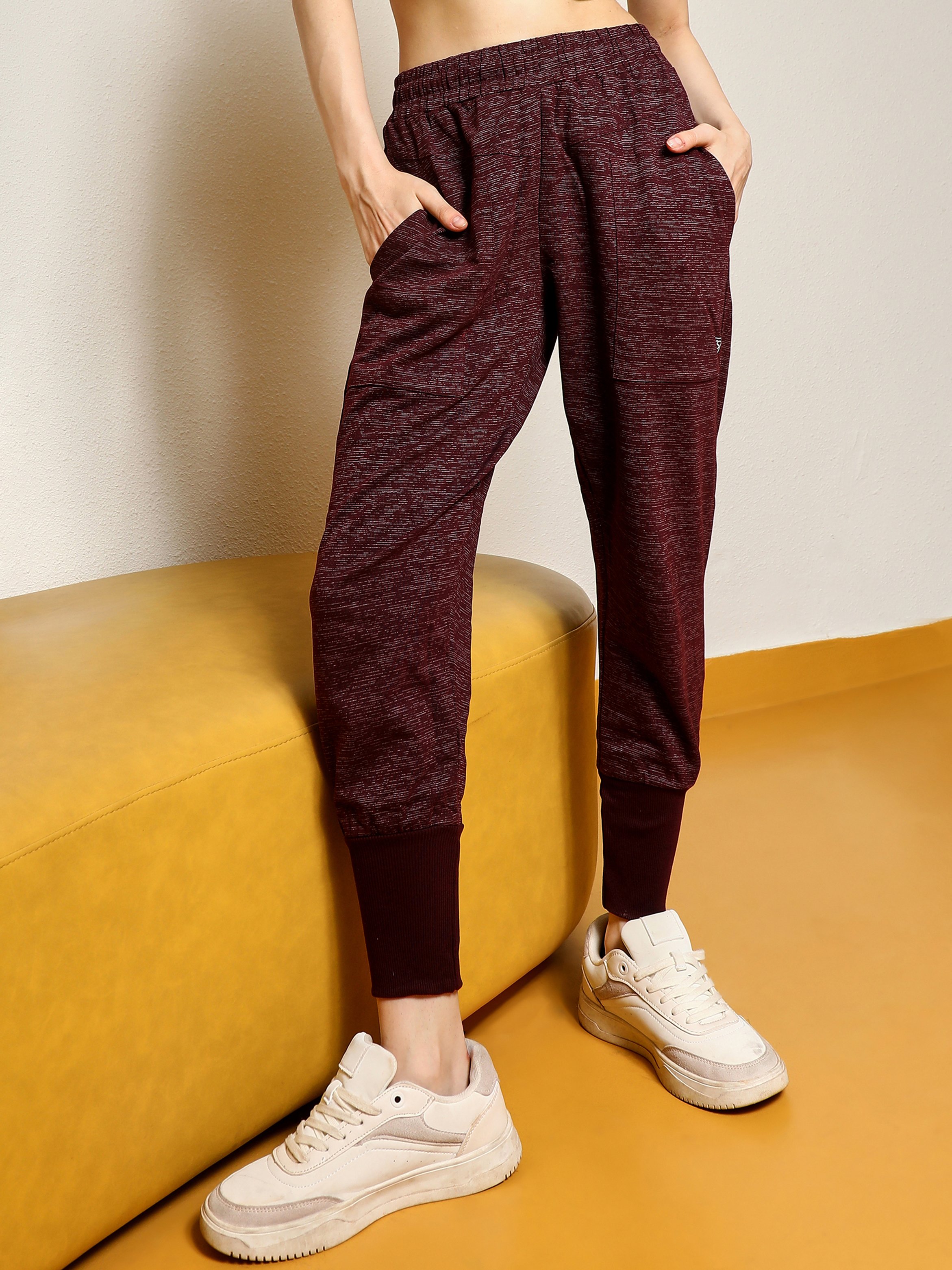 Maroon Melange Cuffed Joggers
