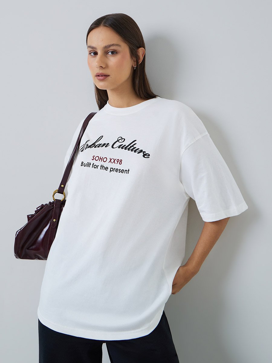 Off White Oversized Graphic Print Cotton T-Shirt