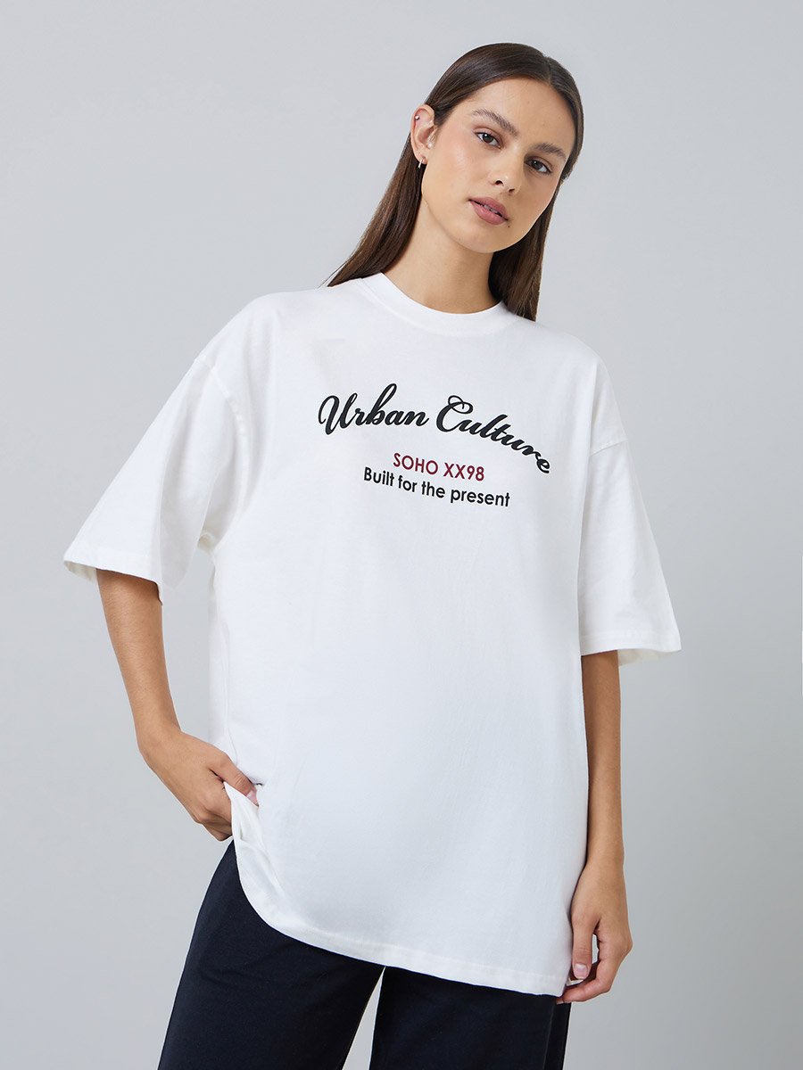 Off White Oversized Graphic Print Cotton T-Shirt