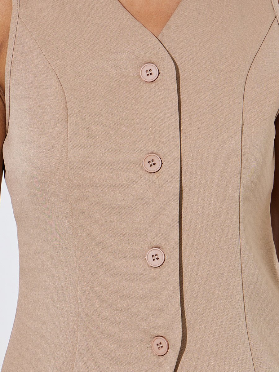 Khaki Solid Waistcoat and Wide-Leg Trousers Co-ord Set