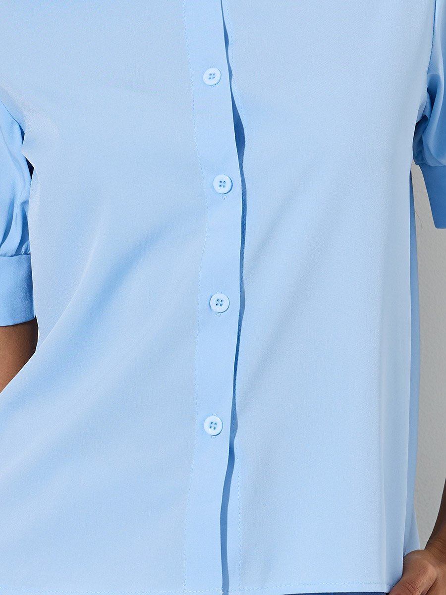 Blue Solid Puff Short Sleeves Shirt