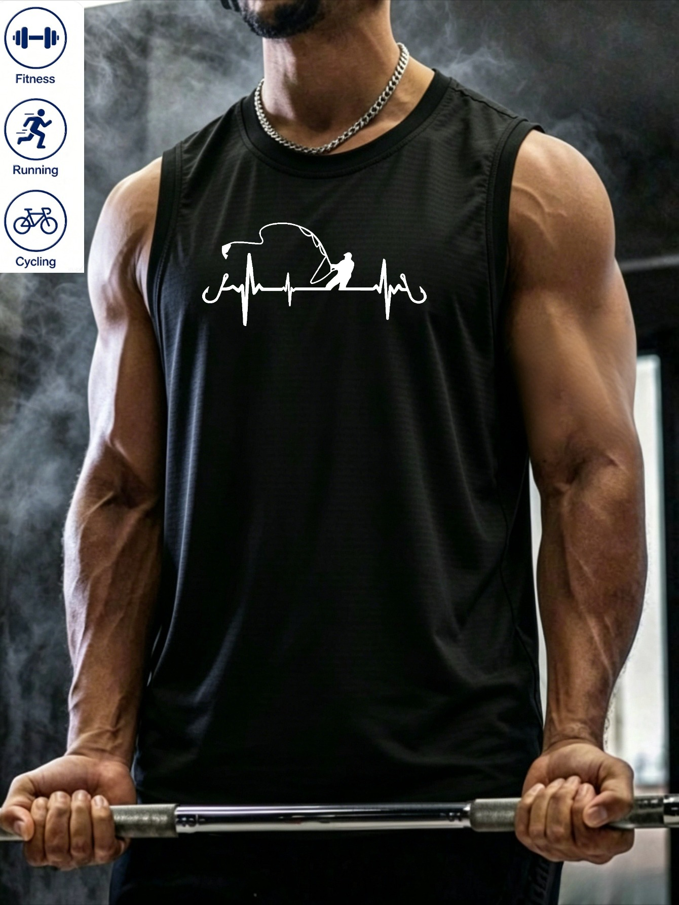 Black Graphic Print Tank Top