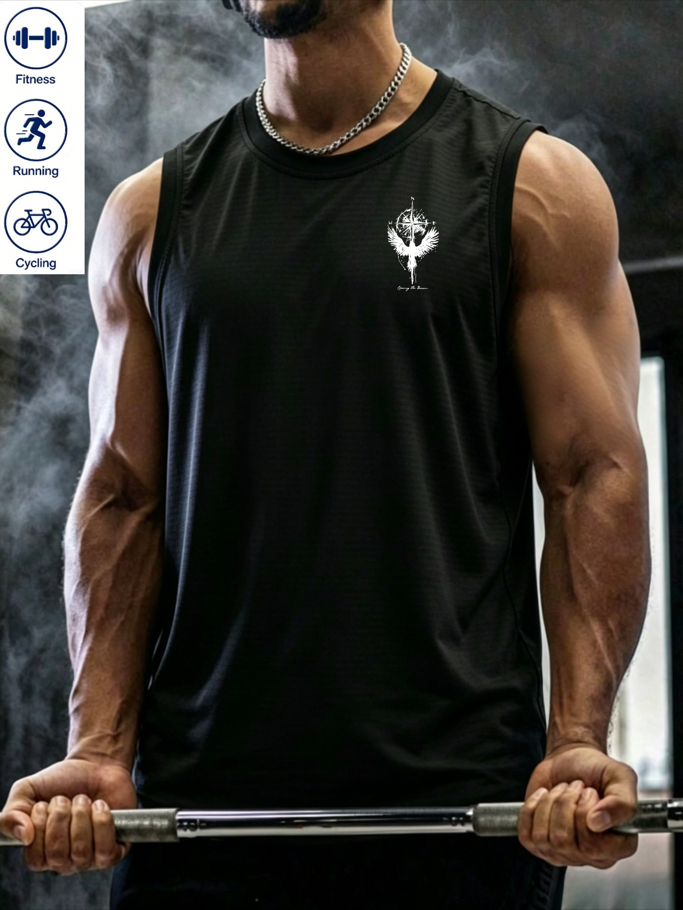 Black Graphic Print Tank Top
