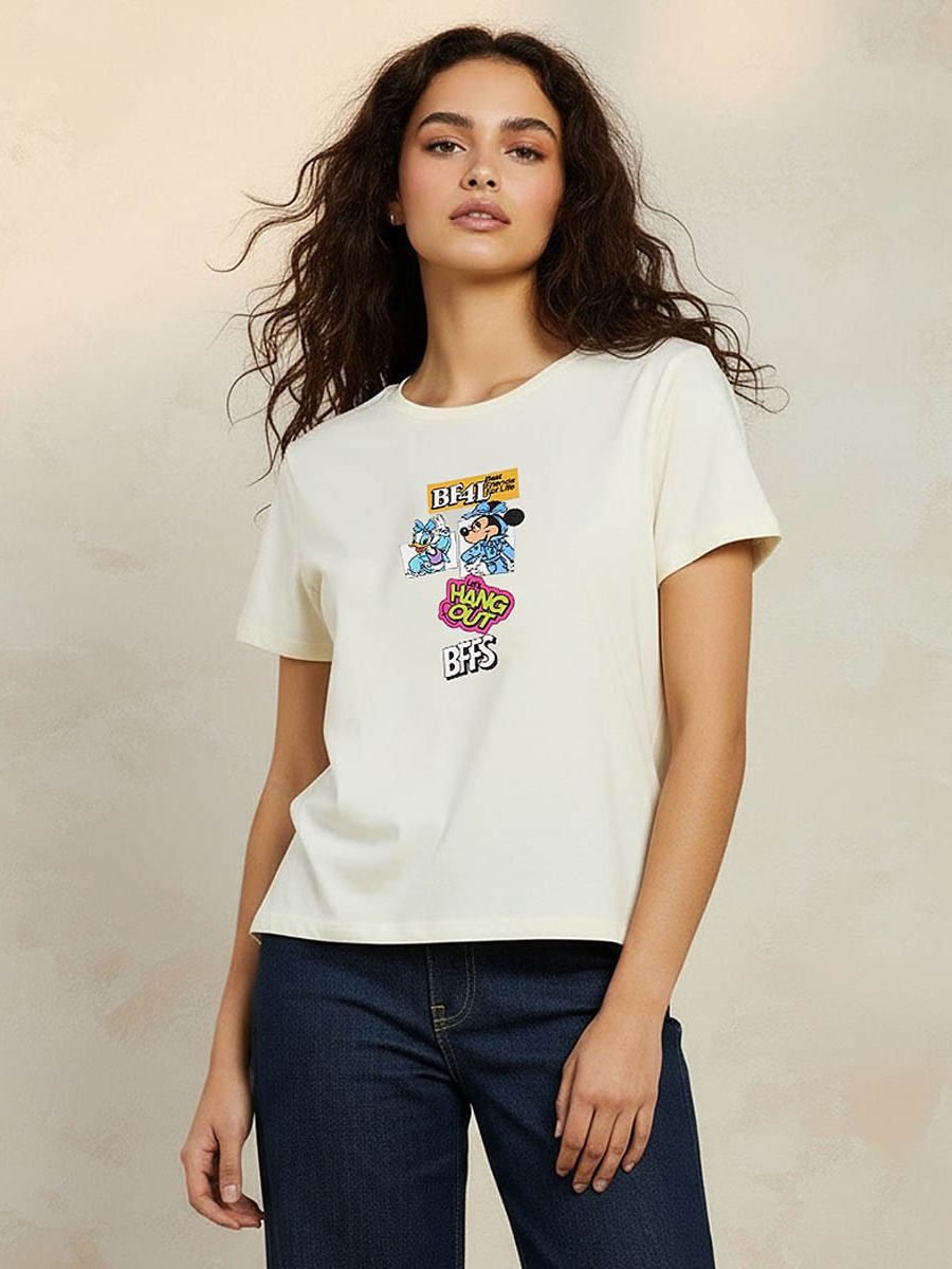 Cotton T-Shirt with Minnie Mouse and Daisy Duck Print