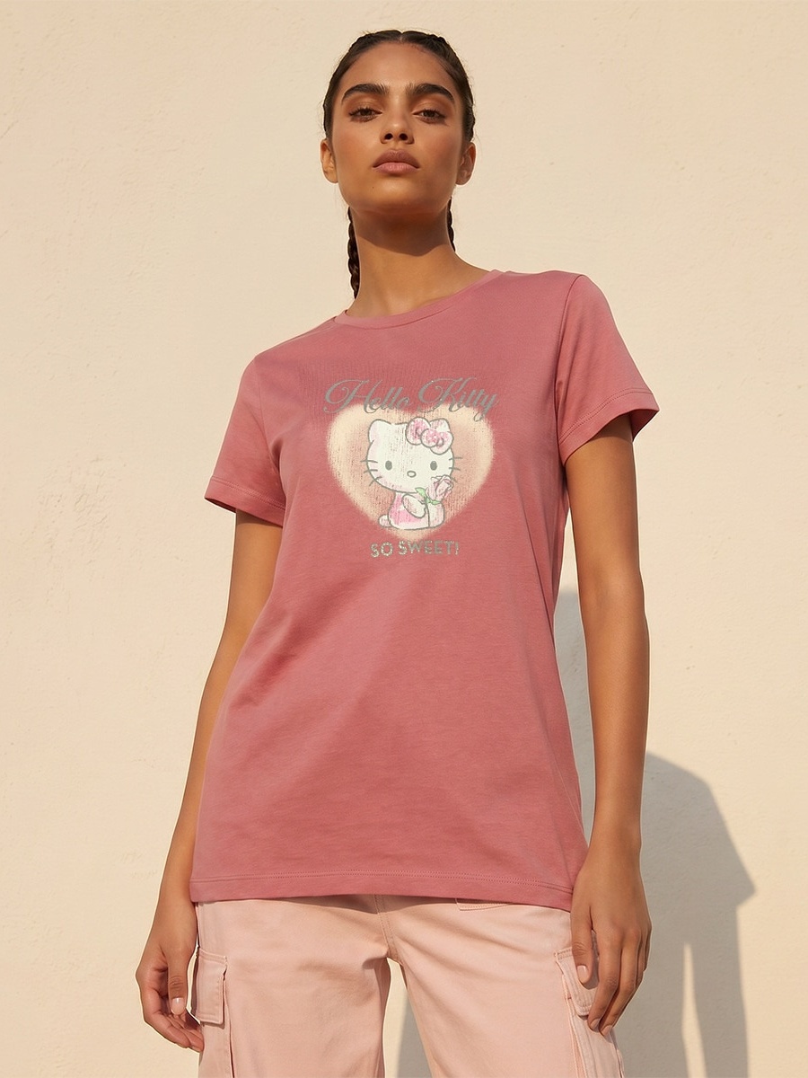 Hello Kitty Cotton T-Shirt with Crew Neck