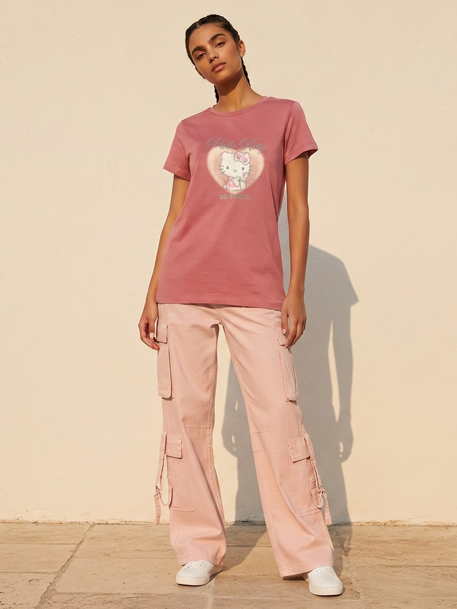 Hello Kitty Cotton T-Shirt with Crew Neck