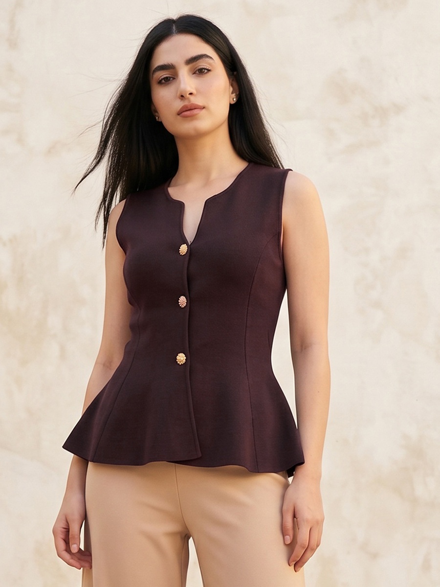 Peplum Top with Buttoned Placket