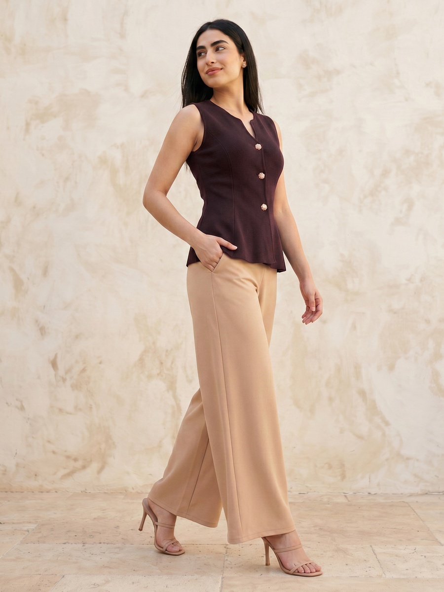 Peplum Top with Buttoned Placket