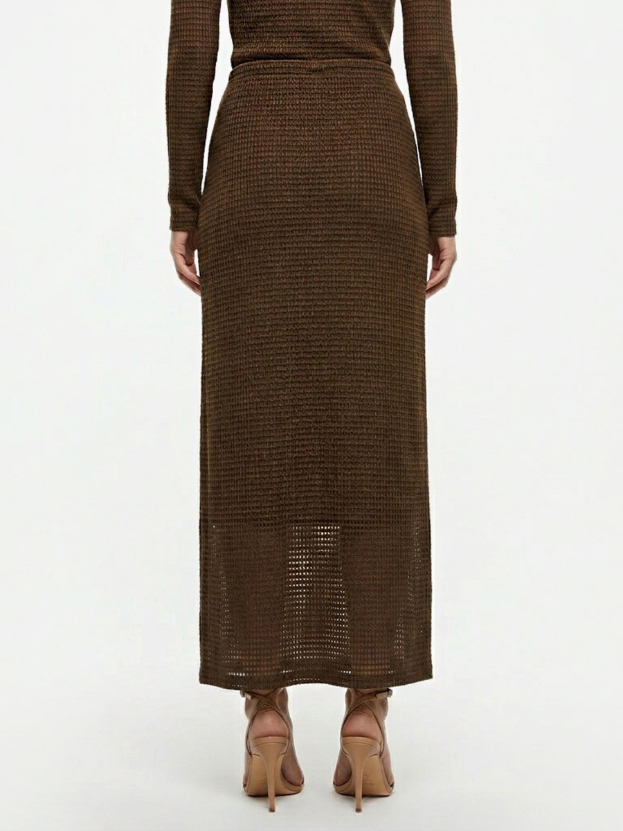 Maxi A-Line Textured Skirt with Tie-Up
