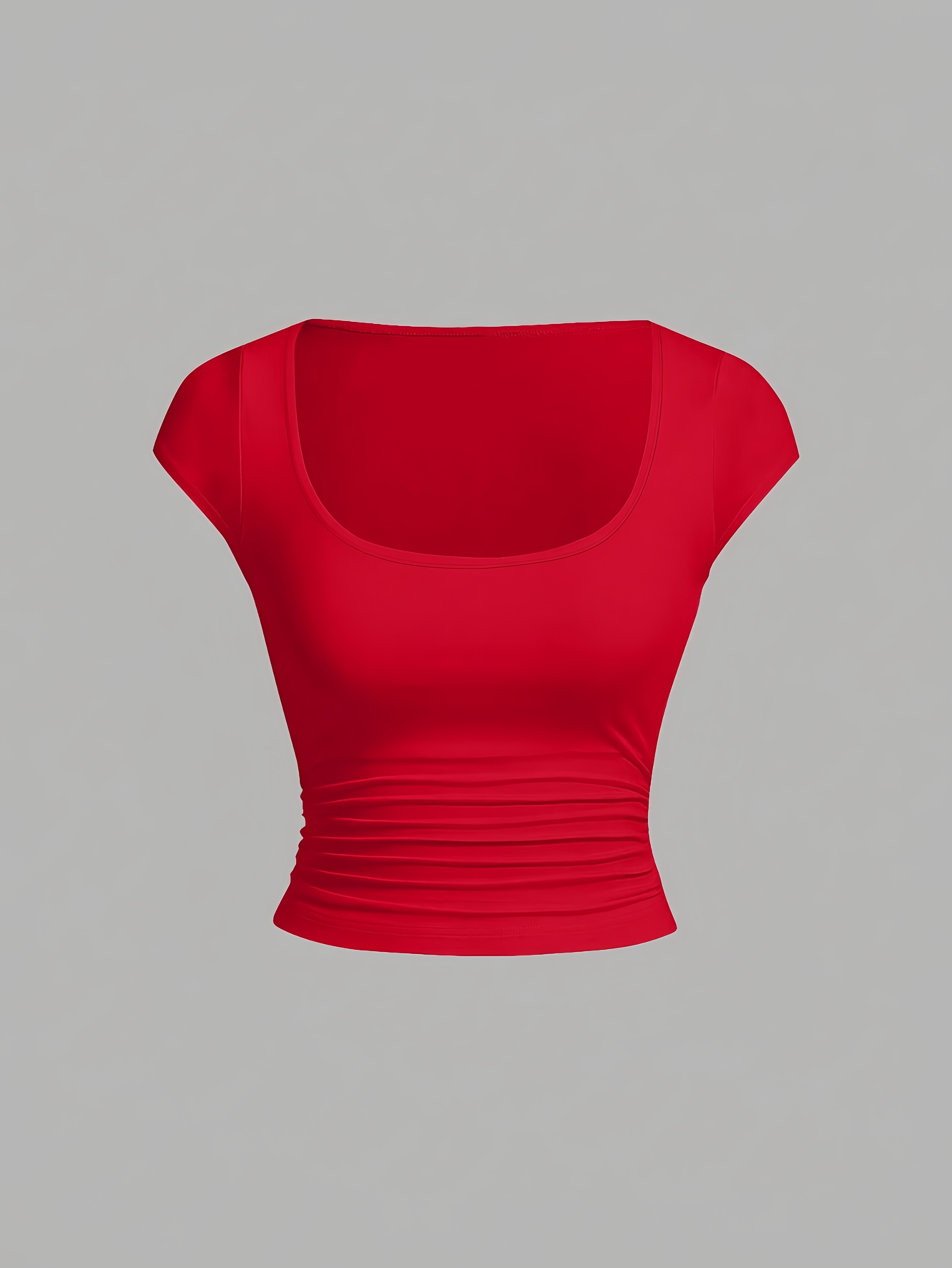 Red Square Neck Fitted T-Shirt