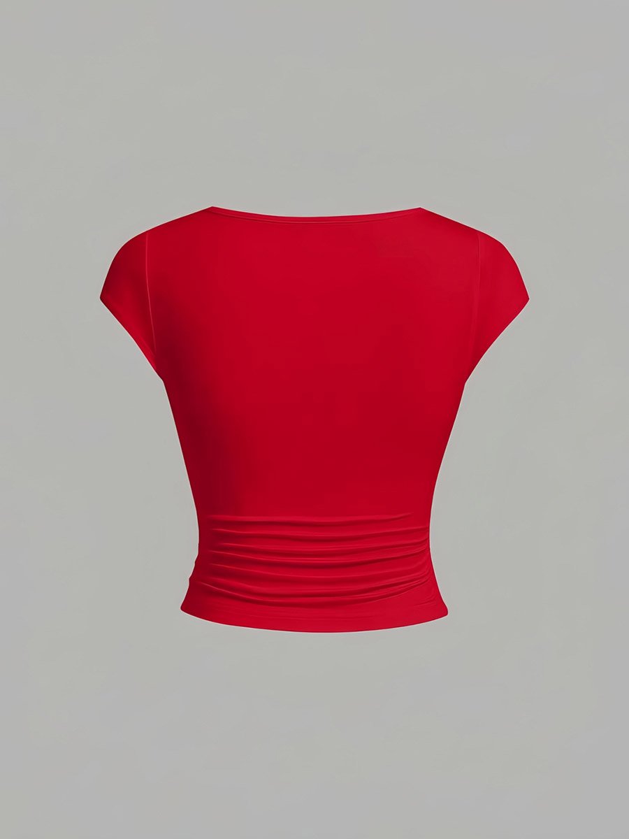 Red Square Neck Fitted T-Shirt