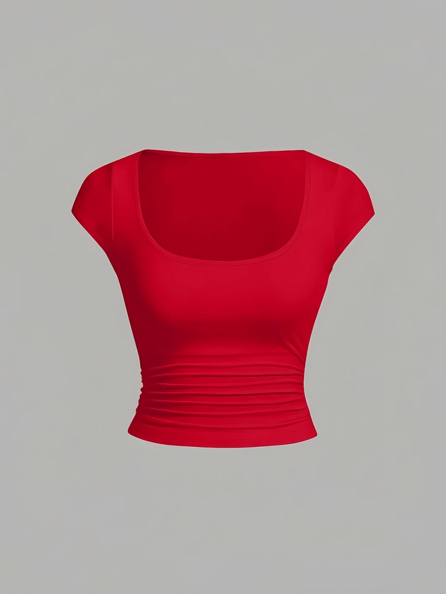 Red Square Neck Fitted T-Shirt