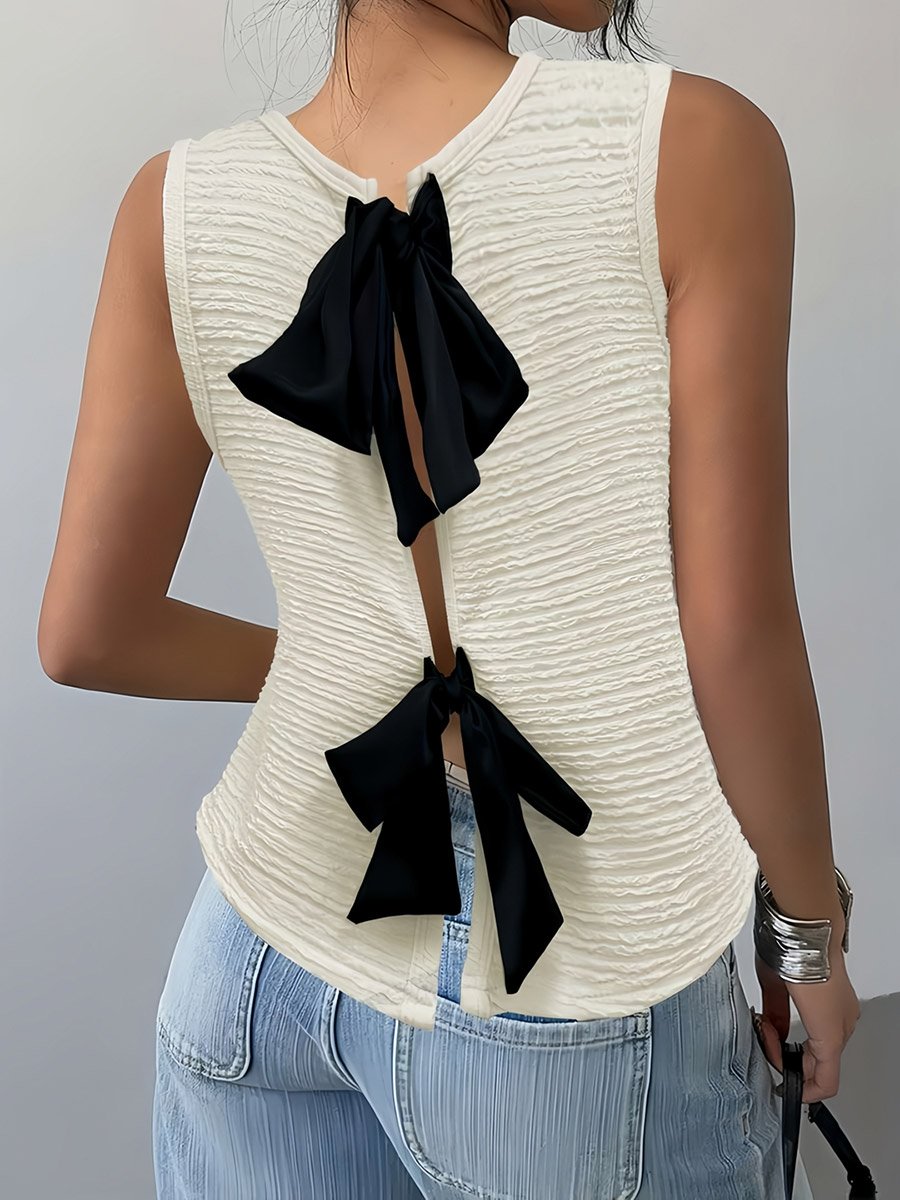 Cream Bow-Tie Detail Textured Top