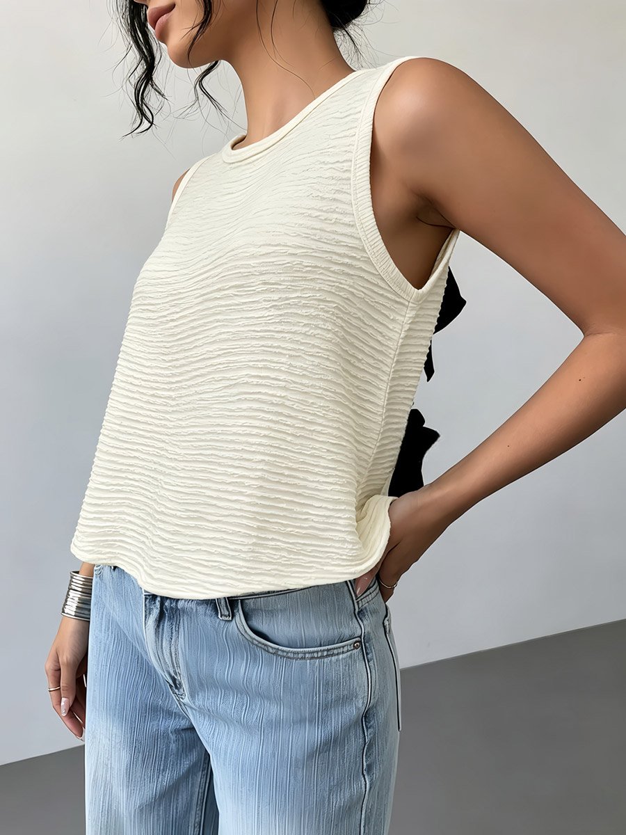 Cream Bow-Tie Detail Textured Top